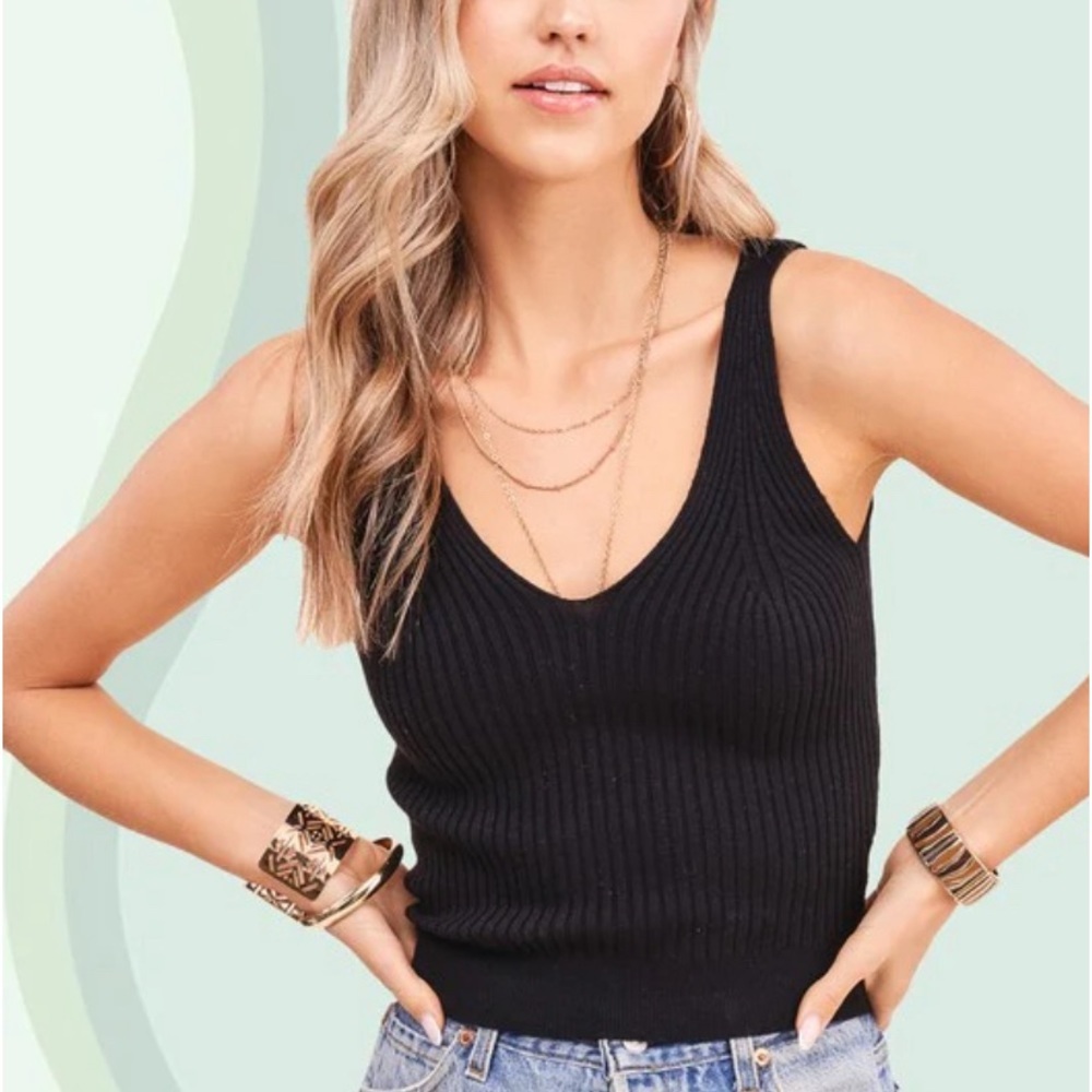 La Miel V-neck Ribbed Sweater Tank